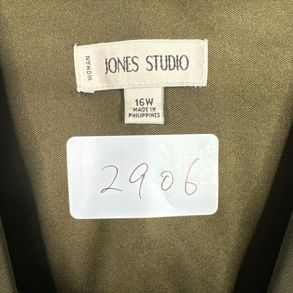 Jones Studio Midi Dress Sz 16W Olive Green Ruched Empire Waist Jersey Knit Comfy - Picture 15 of 15